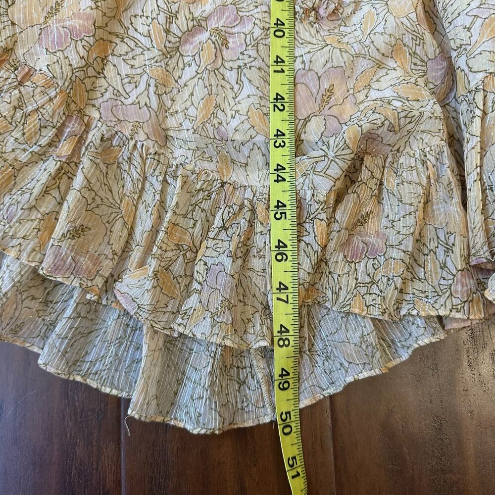 REBECCA TAYLOR Dress Cream Floral Silk Ruffled Smocked Metallic Party - Picture 12 of 12